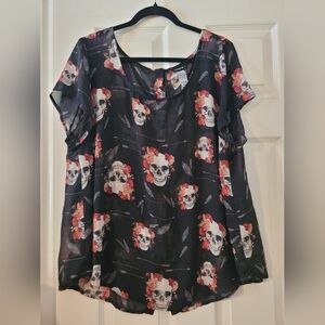 Torrid Black Floral Skull Blouse